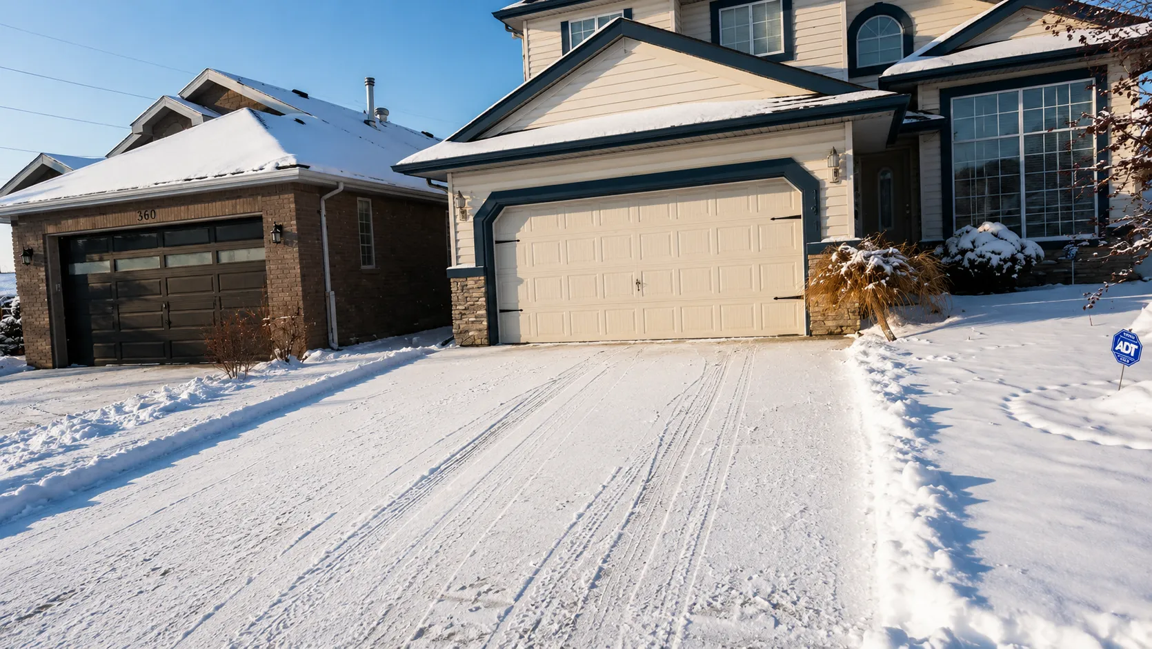 Snow removal service in progress in a southwest Calgary driveway
